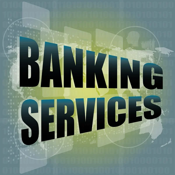 Szavak banki szolgáltatások digitális képernyőn, üzleti koncepció — Stock Fotó
