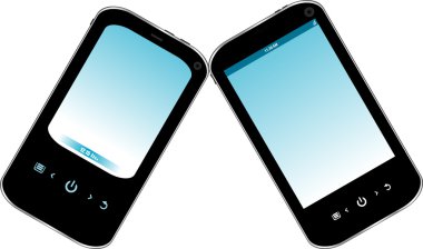 siyah mobil akıllı telefon üzerinde beyaz izole mavi ekran ile