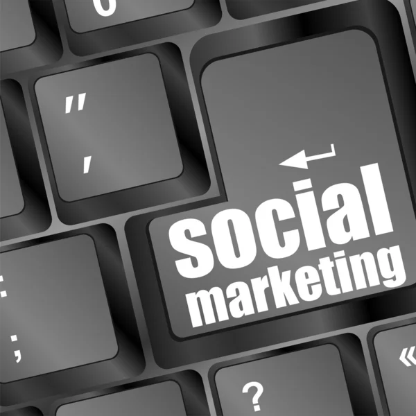 Koncepcje marketingu społecznego lub marketingu internetowego, z komunikatem na klawiszu Enter klawiatury — Zdjęcie stockowe