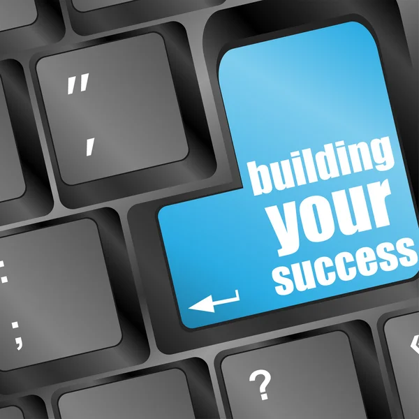 Building your success words on button or key showing motivation for job or business — Stock Photo, Image