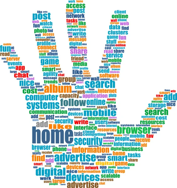 Like hand symbol with tag cloud of social word — Stock Photo, Image