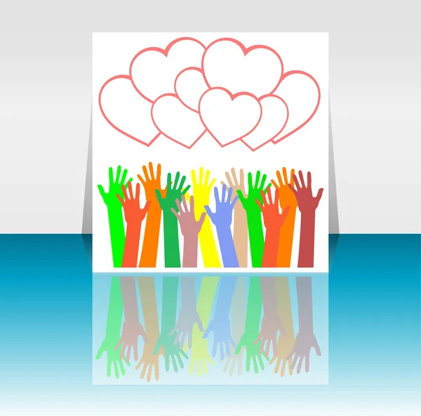 Flyer oder Coverdesign mit glücklich zusammenarbeitenden Händen und Herzen — Stockfoto