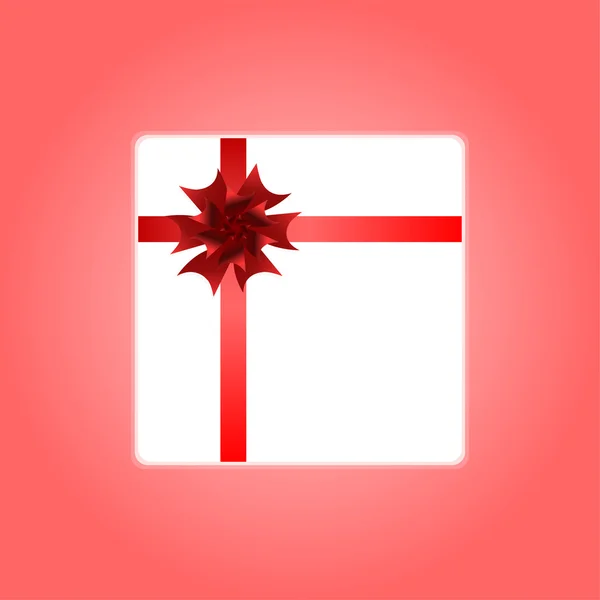 Witte geschenkdoos met een rode strik op rode achtergrond — Stockfoto