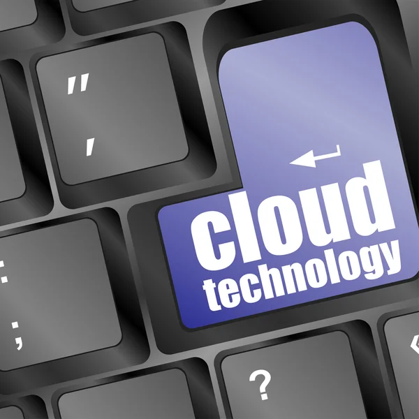 Słowa chmura technologii drukowane na klawiaturę, klawiatura technologii serii — Zdjęcie stockowe