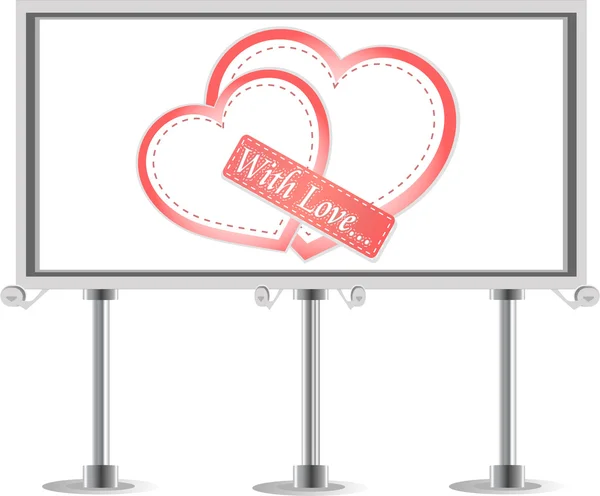 Utomhus billboard med par i kärlek hjärtat tecken — Stockfoto
