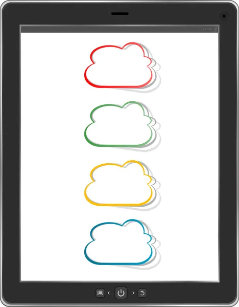 Tablet PC con nuvola di icone dell'applicazione isolato su sfondo bianco — Foto Stock