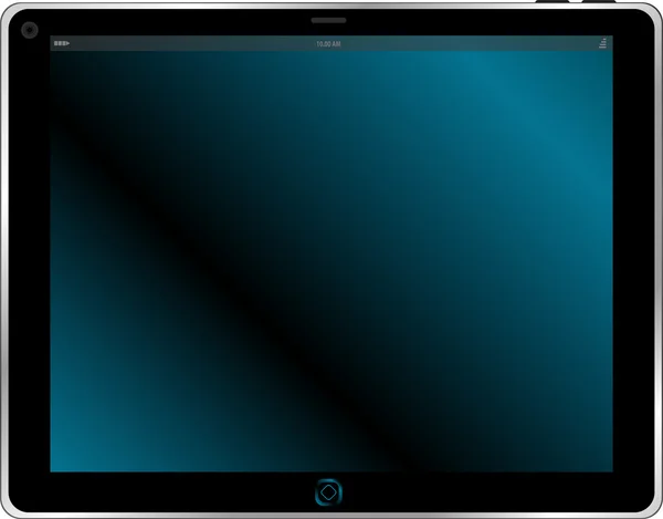Абстрактный цифровой планшетный компьютер с синим экраном, изолированным на белом фоне — стоковое фото