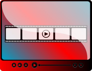 video kitle iletişim araçları oyuncu ile sinema film şeritleri ve yürüt düğmesi