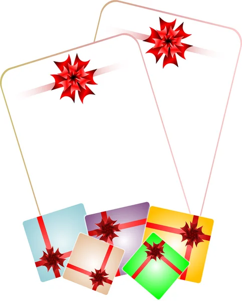 Feriado cartão de fundo com arco de presente vermelho com caixas de presente — Fotografia de Stock