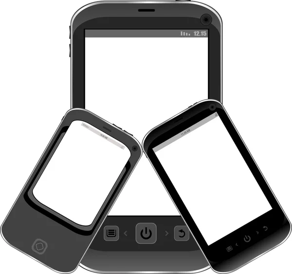 Conjunto de teléfonos inteligentes negros aislados sobre fondo blanco —  Fotos de Stock