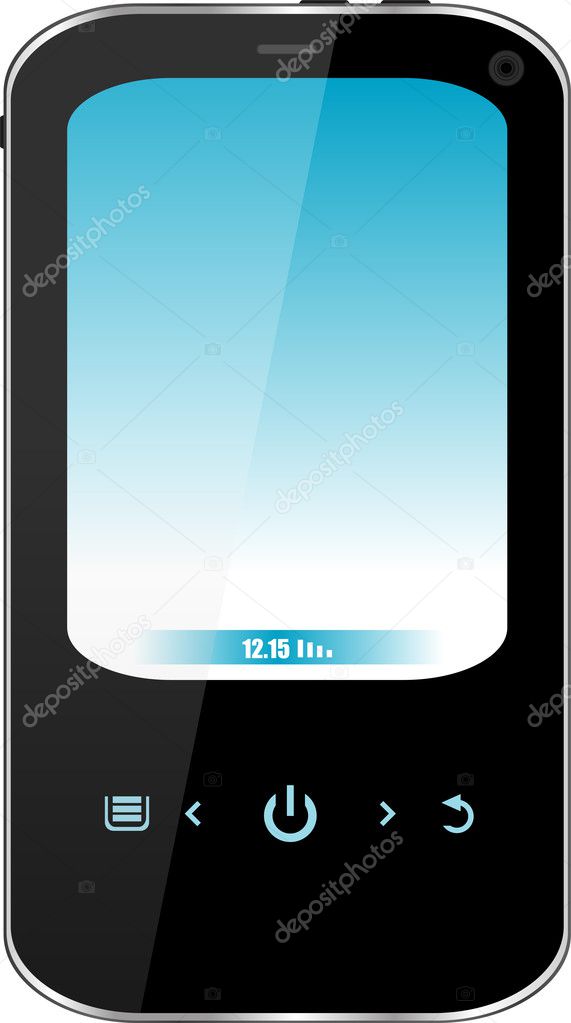 Smartphone with blue screen isolated on white