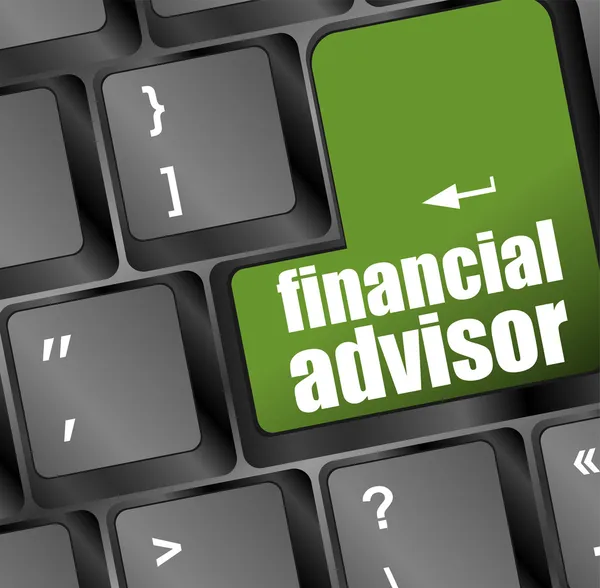 Toetsenbord met groene financieel adviseur knop — Stockfoto