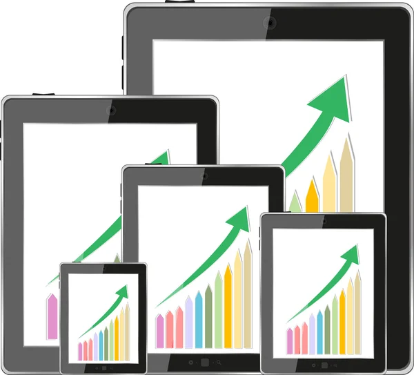 Tablet PC digitale moderno che mostra grafico di crescita di successo su uno schermo. Isolato su bianco — Foto Stock