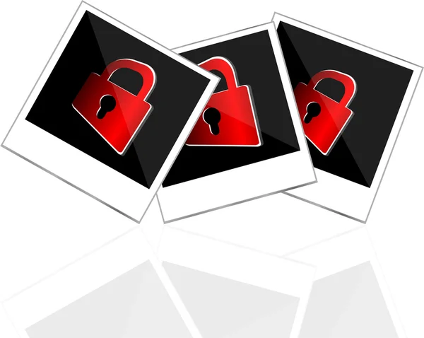 Instant photo frame with red padlock — Stock Photo, Image