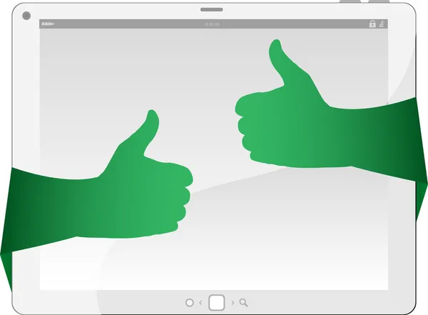 Ruce držící dotykové obrazovky počítače tablet pc s prázdnou obrazovkou — Stock fotografie