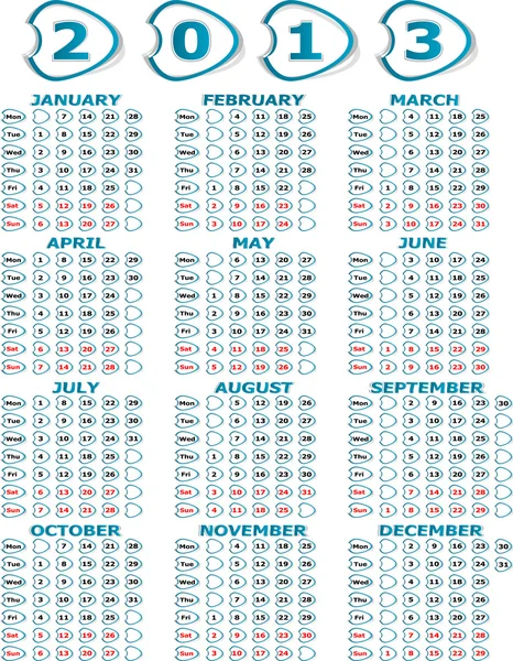 Simple 2013 year calendar — Stock Photo, Image