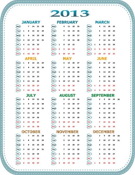 Simple 2013 year calendar — Stock Photo, Image