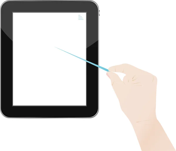 Hands holding and point on digital tablet — Stock Photo, Image