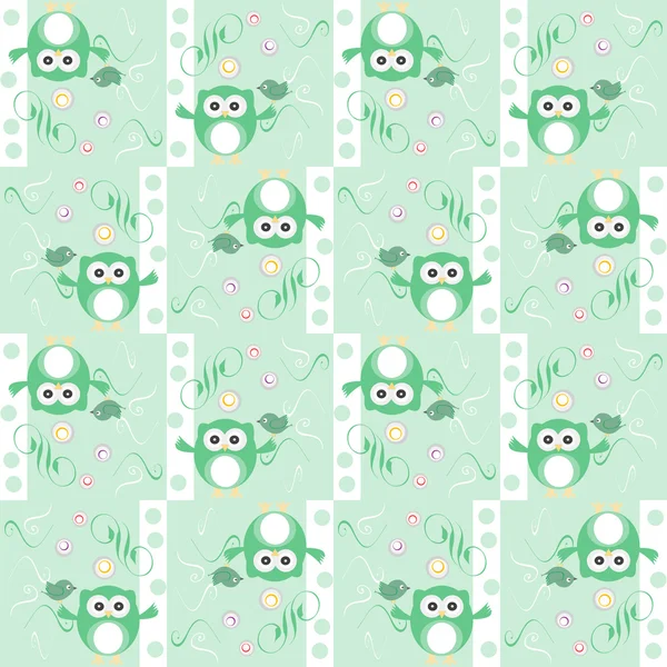 Seamless cute owl and birds pattern for baby boy — Stock Photo, Image