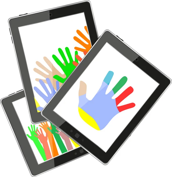 Touch tablet pc computer moderne technologie met handen — Stockfoto