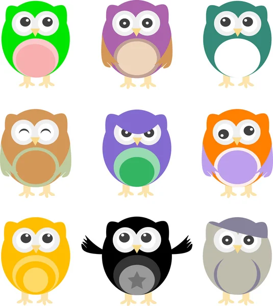 Illustration of colorful cartoon owls set — Stock Photo, Image