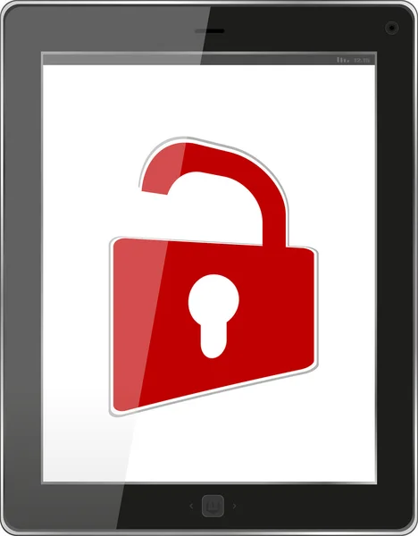 Mobil säkerhetsbegreppet. TabletPC med lås på vit bakgrund — Stockfoto