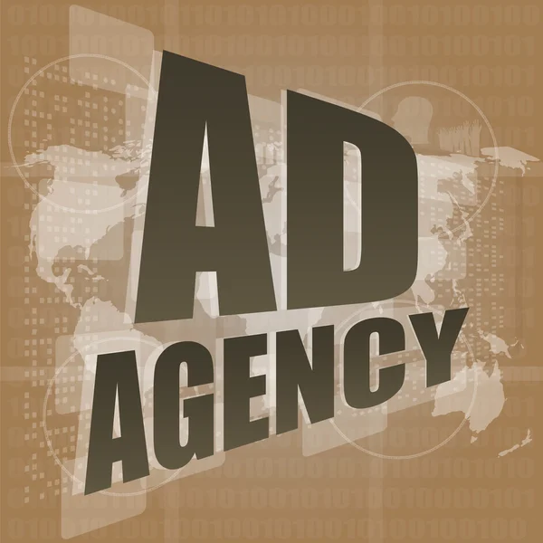 word Ad agency on digital touch screen 3d