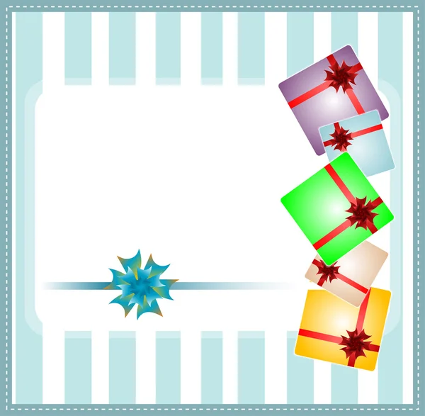 Holiday background with blue gift bow and gift boxes — Stock Photo, Image