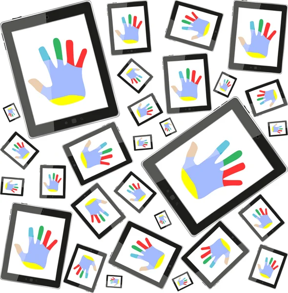 Tablet pc set with hands seamless pattern — Stock Photo, Image