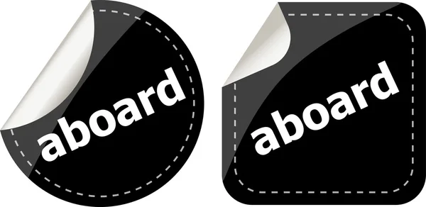 На борту слова черные наклейки установить кнопку значок — стоковое фото