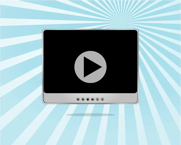 Zwarte video player voor het web op blauwe zon ray achtergrond — Stockfoto