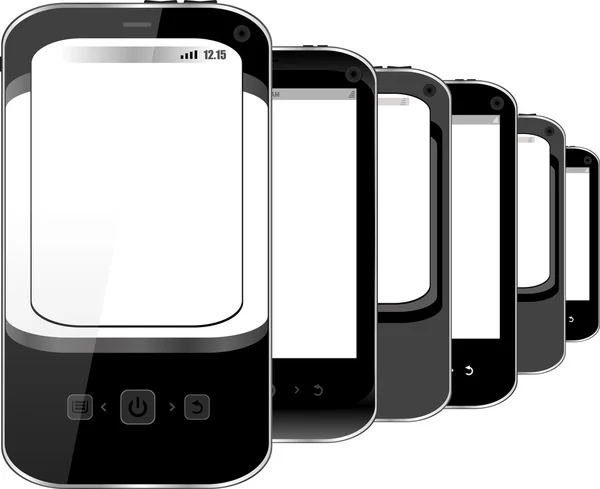Photo-realistic illustration of different smart phones with copyspace on the screen - isolated — Stock Photo, Image