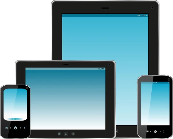 平板电脑和智能手机与蓝色屏幕 — 图库照片