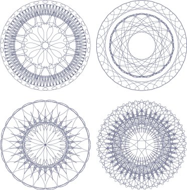 Guillochlu rozet sertifika veya diploma, mavi dekoratif öğeler kümesi