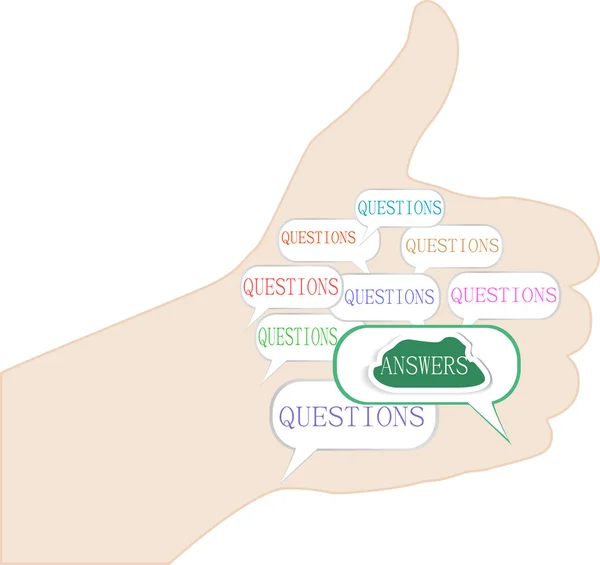 Hand with question answer concept isolated on white — Stock Photo, Image