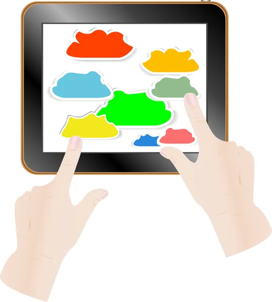 Concetto di cloud computing. Toccando il dito nuvola su un touch screen — Foto Stock