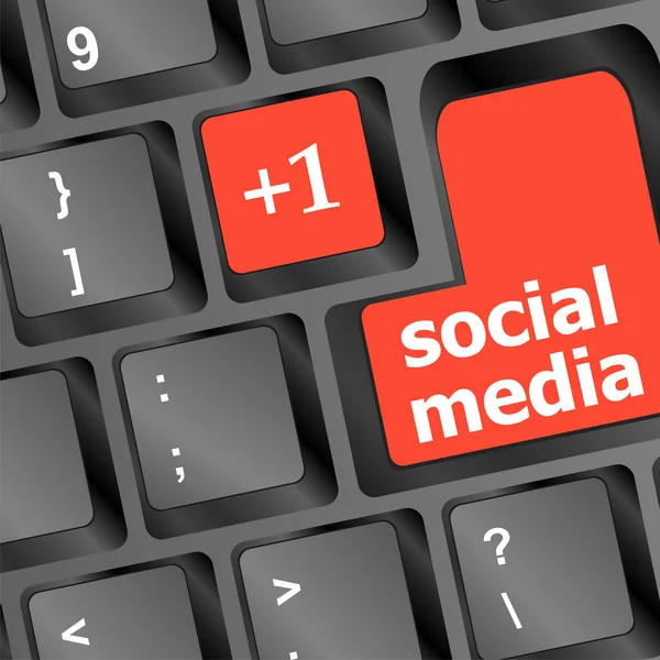 Red social media buttons on keyboard — Stock Photo, Image