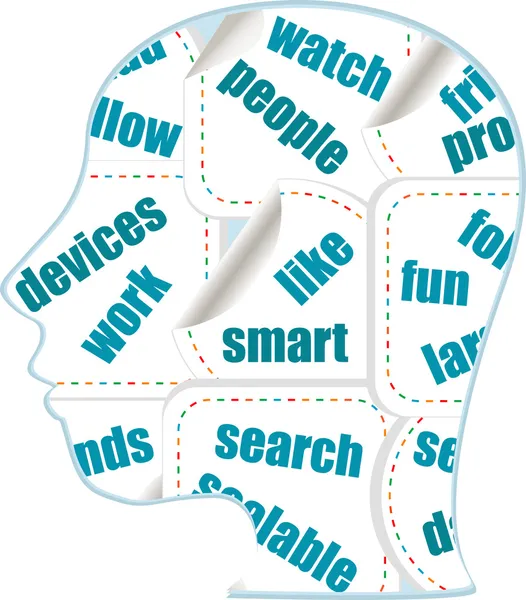 Social media words on man head - internet concept — Stock Photo, Image