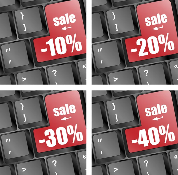 Compras on-line, venda chave vermelha definido na tecla do teclado — Fotografia de Stock