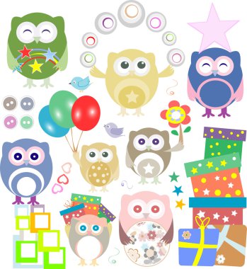 Set of christmas and winter themed owls clipart