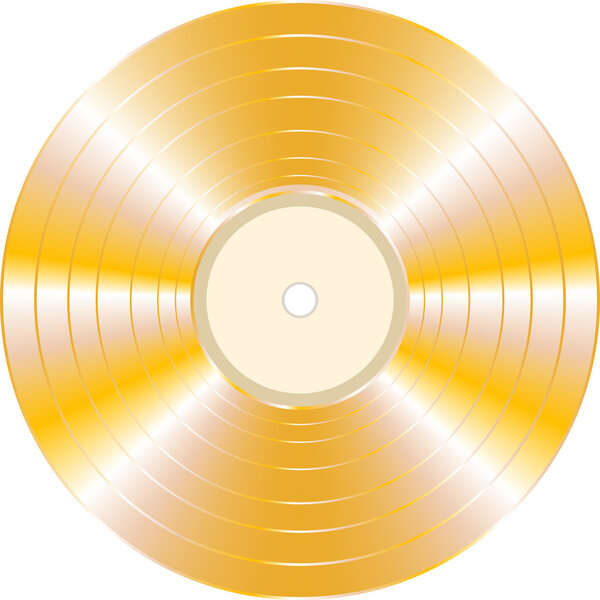 Золотая виниловая пластинка на белом фоне

