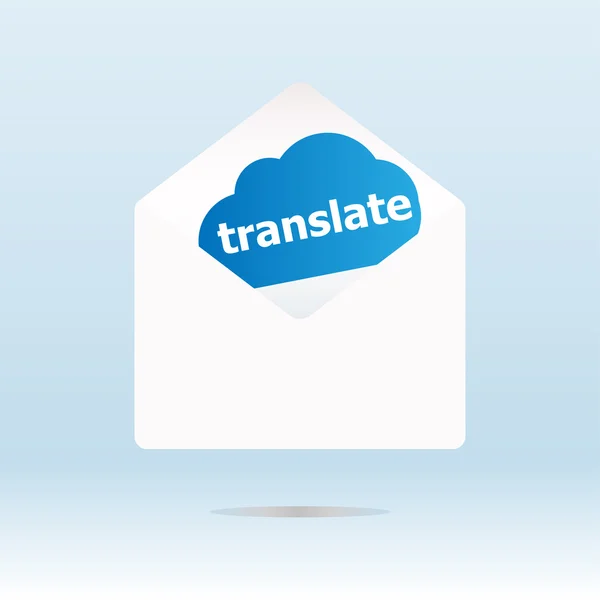 stock image translate word on blue cloud on open envelope