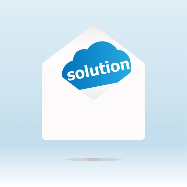 Řešení slovo na modrý mrak na obálce — Stock fotografie