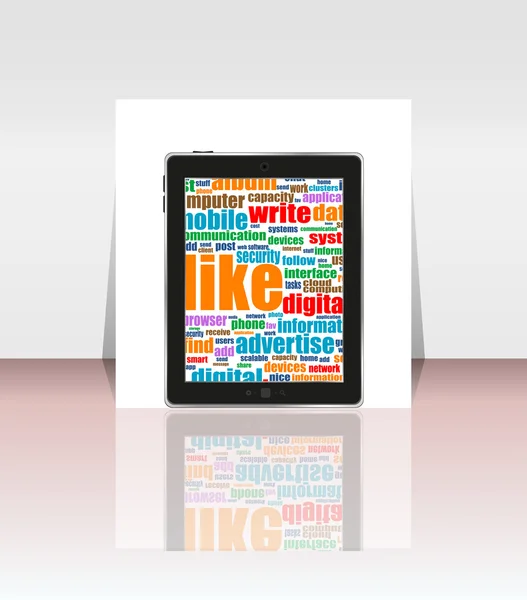 Tablet pc met sociale woord over het. flyer of presentatie — Stockfoto