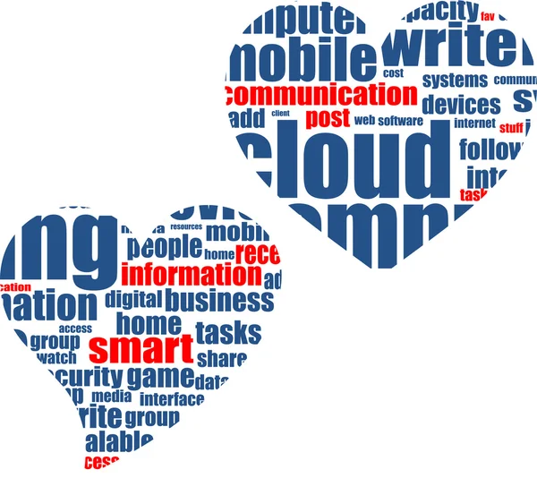 Bilgi: metin grafik word Cloud beyaz arka planda izole kalp ile dinle — Stok fotoğraf