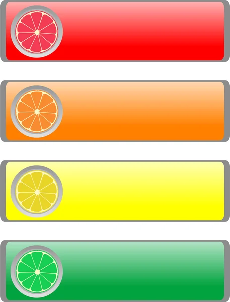 Set de botones de frutas del desierto, kiwi limón naranja uvas —  Fotos de Stock