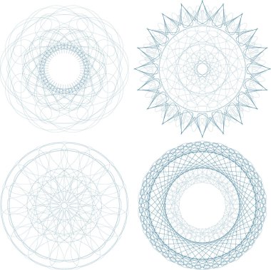 A set of guilloche blue seal, pattern for currency, certificate or diplomas illustration