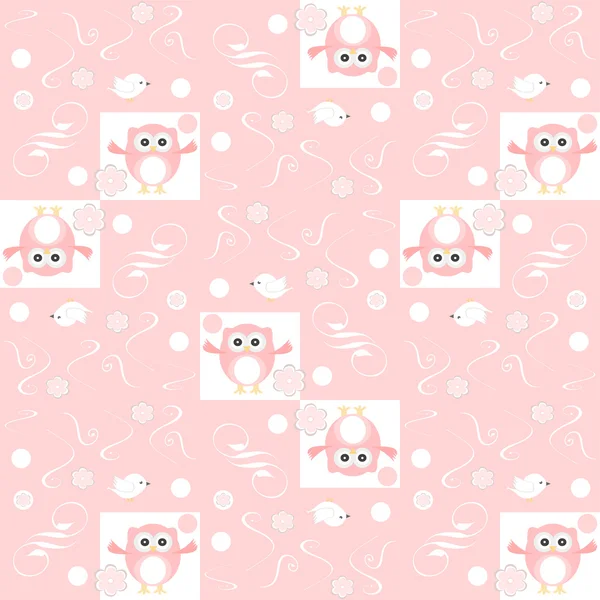 Cute floral seamless background with pink owls — Stock Photo, Image