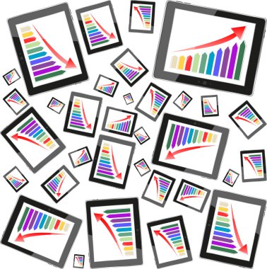 tablet pc bilgisayar kar kavramı kırmızı ok ve iş büyüme grafiği