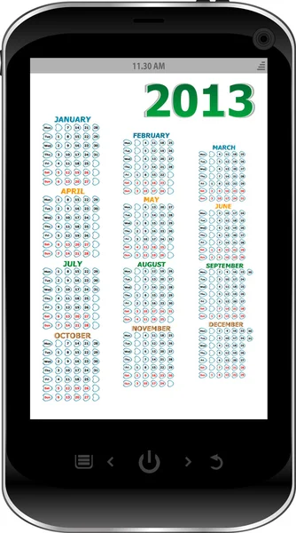 black smart phone on white background with calendar 2013